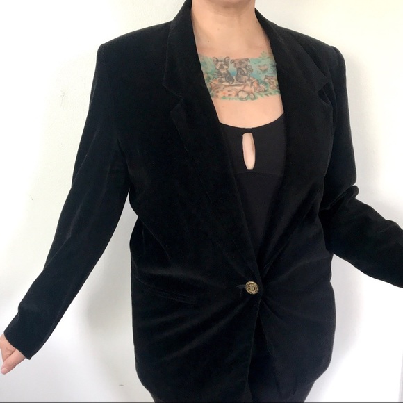 Vintage 1980’s black velvet blazer jacket coat - Picture 3 of 8